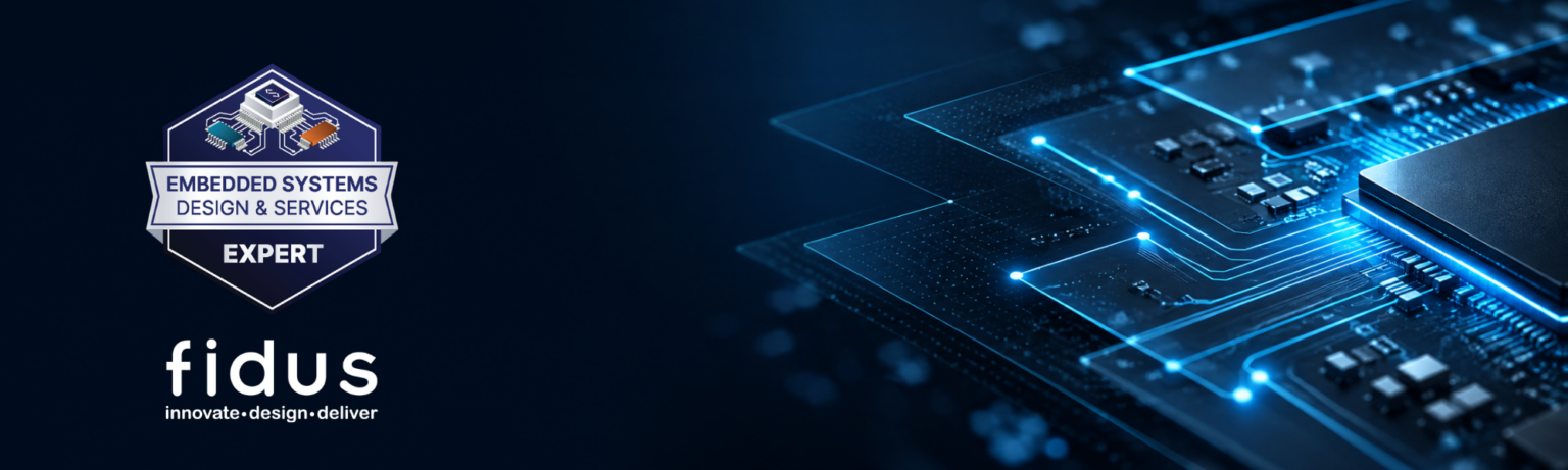Abstract dark blue banner showing glowing circuit board traces converging on a dense component footprint.